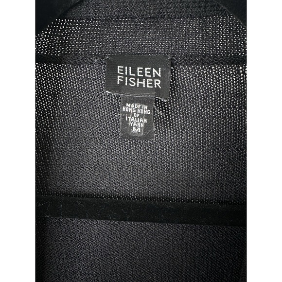 EILEEN FISHER Sweater M Wool Nylon Duster Cardigan Open Front L/S Black Medium - Picture 5 of 7